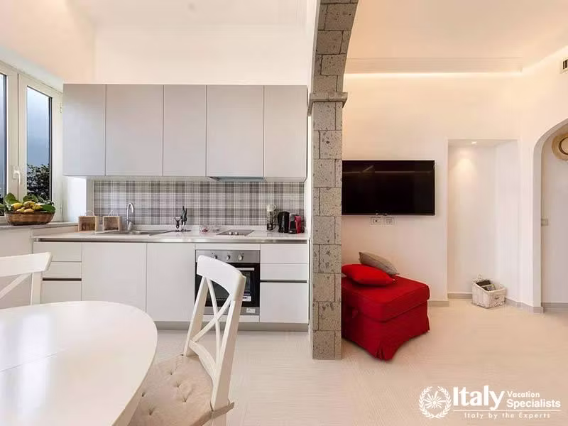 Bright and Modern Kitchen-Dining Space at Tasso Luxe Stay in Sorrento, Italy