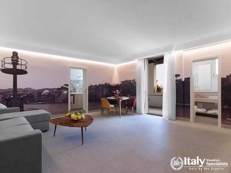 Open Living and Dining Area at Duomo Delight in Sorrento, Italy