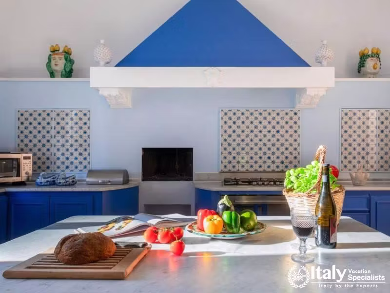 Villa Sole di Marsala boasts a vibrant, traditional Sicilian kitchen.