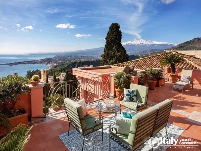 Mount Etna View from Villa Sontuosos Terrace in Taormina