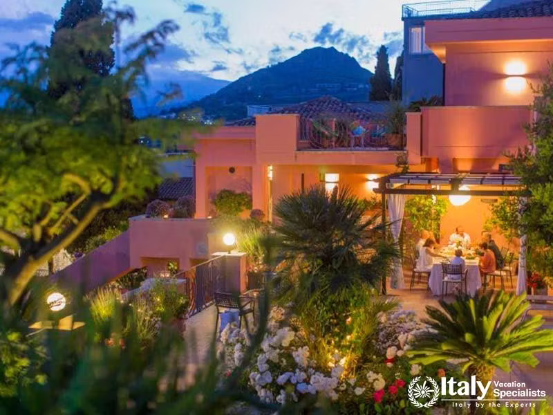 Twilight Ambiance at Villa Sontuosos Garden Terrace in Taormina