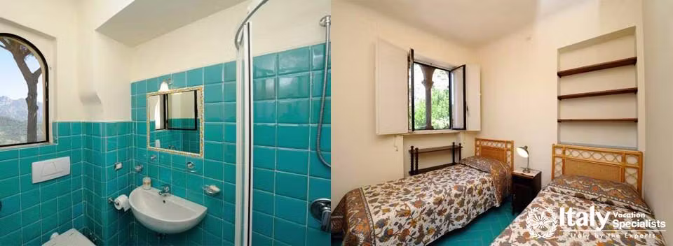 Bedroom and bathroom in Villa Tomeu