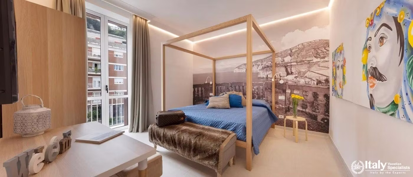 Relax in the Elegance of Tasso Luxe Stay's Master Bedroom in Sorrento, Italy