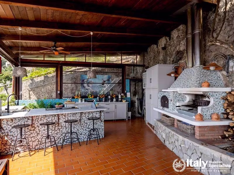 Rustic Charm: Open-Air Kitchen at Villa Dei Sogni in Amalfi Coast, Italy