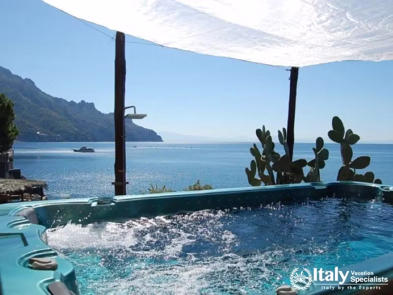 Hot tub with panoramic views of the Amalfi Coast.