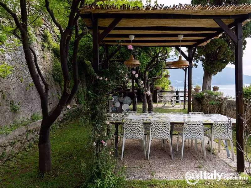 Dining with Nature: Scenic Outdoor Dining Area at Villa Dei Sogni in Amalfi Coast, Italy