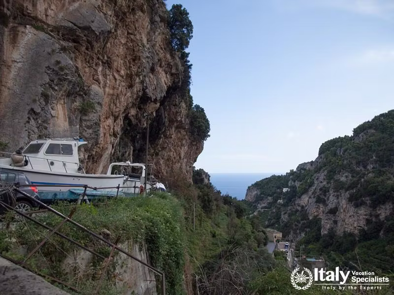 Boat on cliff in Amalfi