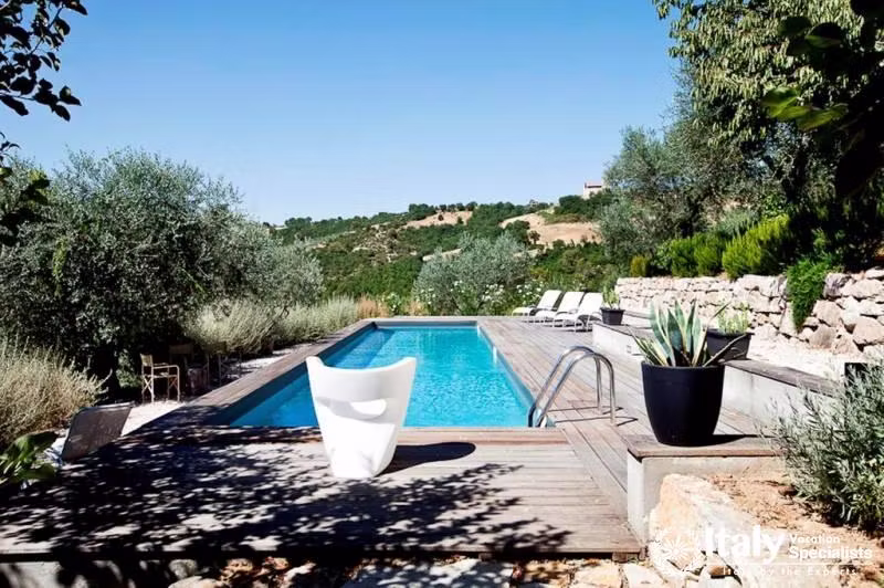 Furniture around the wonderful pool in Torre Crusca