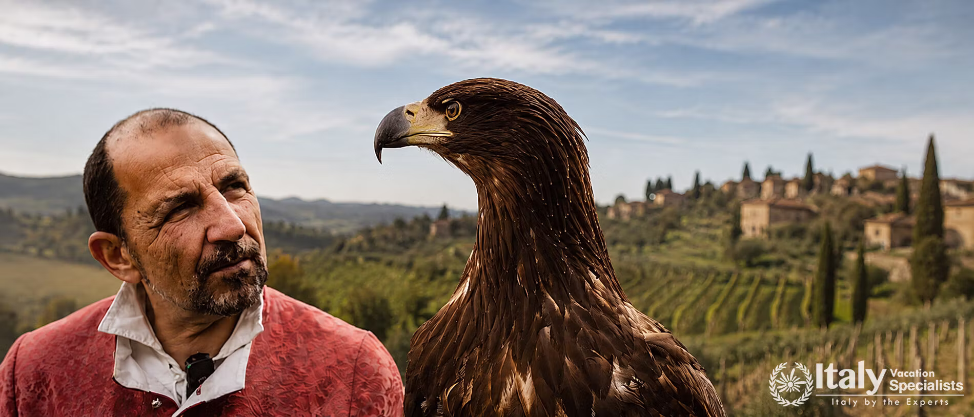 Man and Eagle Over Vineyard Hills