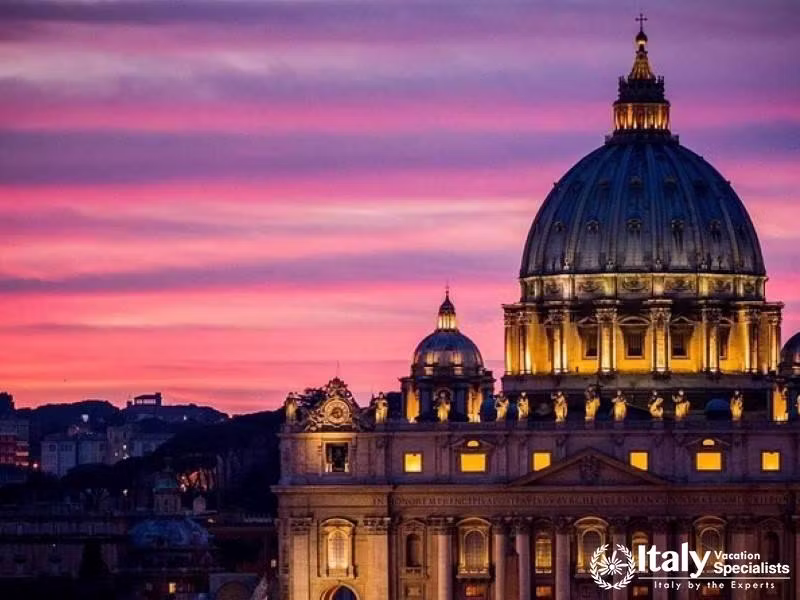 St. Peters Basilica at Sunset - Witness the magical sunset over St. Peters Basilica.