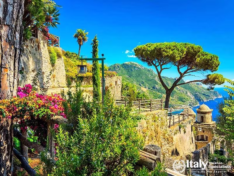 Romantic decoration flowers and ornamental garden,Villa Rufolo,Ravello,Amalfi coast,Italy,Europe
