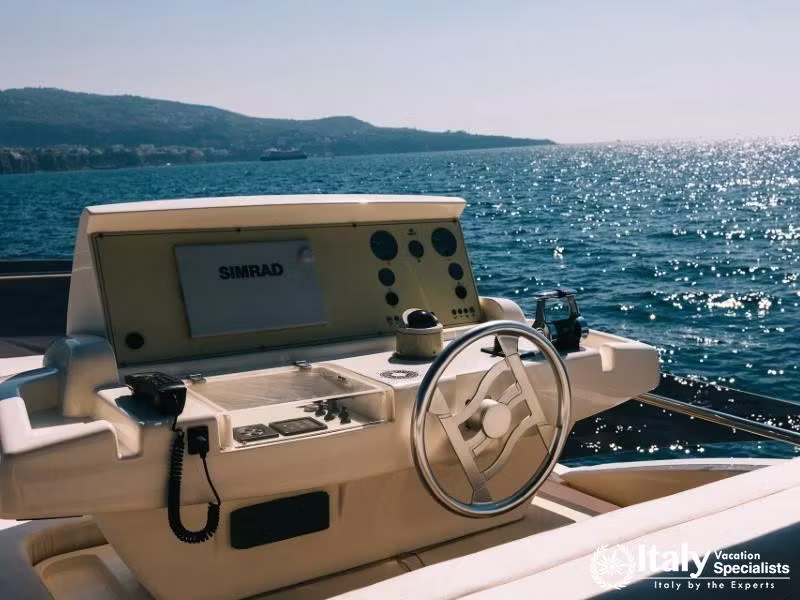 The helm of a luxury yacht, ready for an unforgettable cruise.