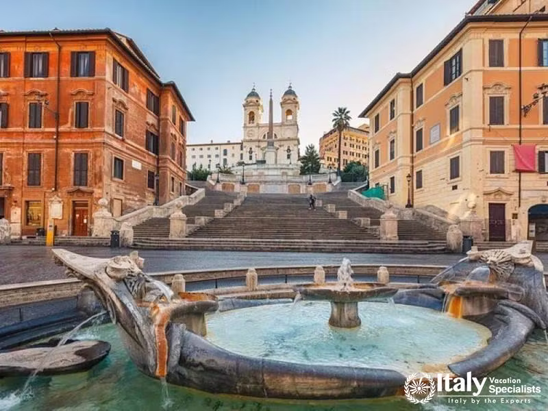 The Spanish Steps, a famous staircase in Rome connecting Piazza di Spagna with the TrinitÃ  dei Mont