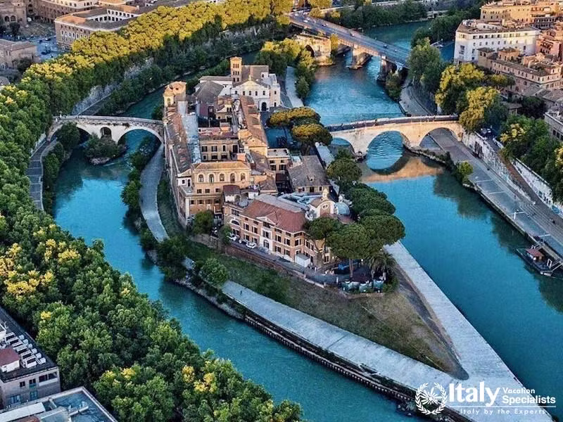 Tiber Island in Rome, a picturesque spot rich in history.