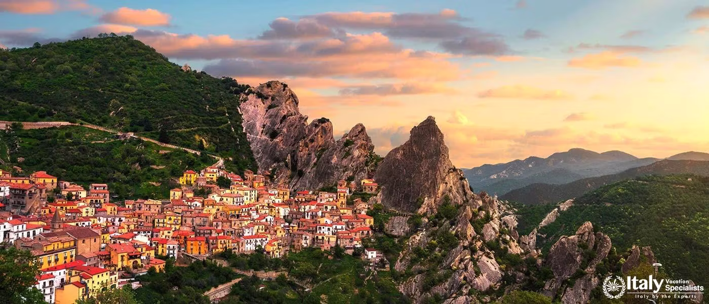 Castelmezzano in Basilicata, famous for its dramatic positioning within the Dolomites