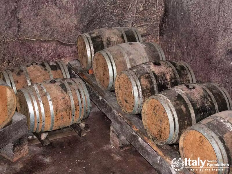 Wood wine barques in a cellar , Campania, Italy