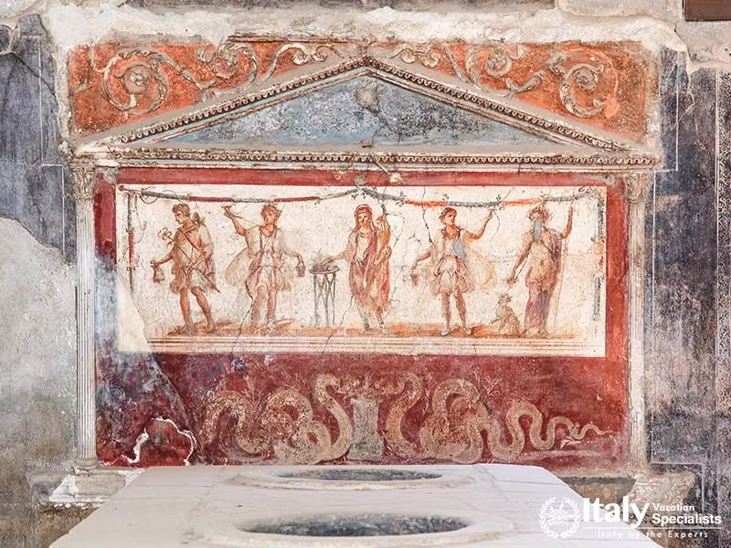 Naples, Italy - August 20, 2015 Fresco of Herculaneum, Campania, Italy