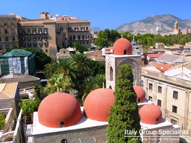 The beautiful domes of the church of St. John of the Hermits, in Palermo