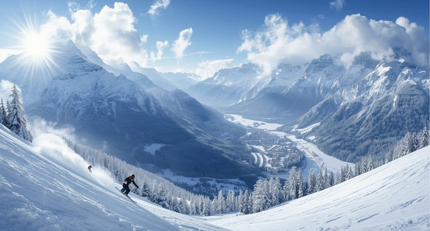 Skier Above Livigno, Italy — Alpine Adventure in the Italian Alps