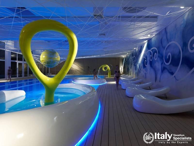 Modern spa with vibrant lighting and innovative design for a relaxing retreat.