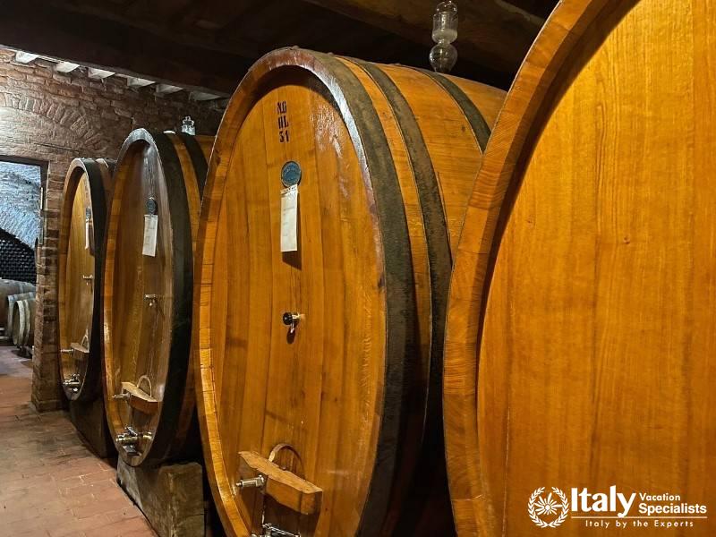 Explore the traditional oak barrels where our wines age to perfection.