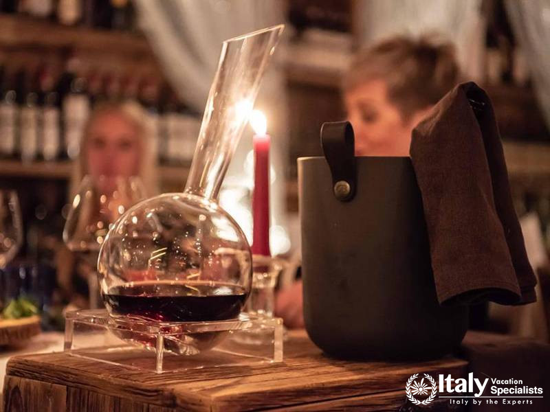 Wine Decanter and Candlelit Dining in Bivio Hotel Plaza in Livigno, Italy