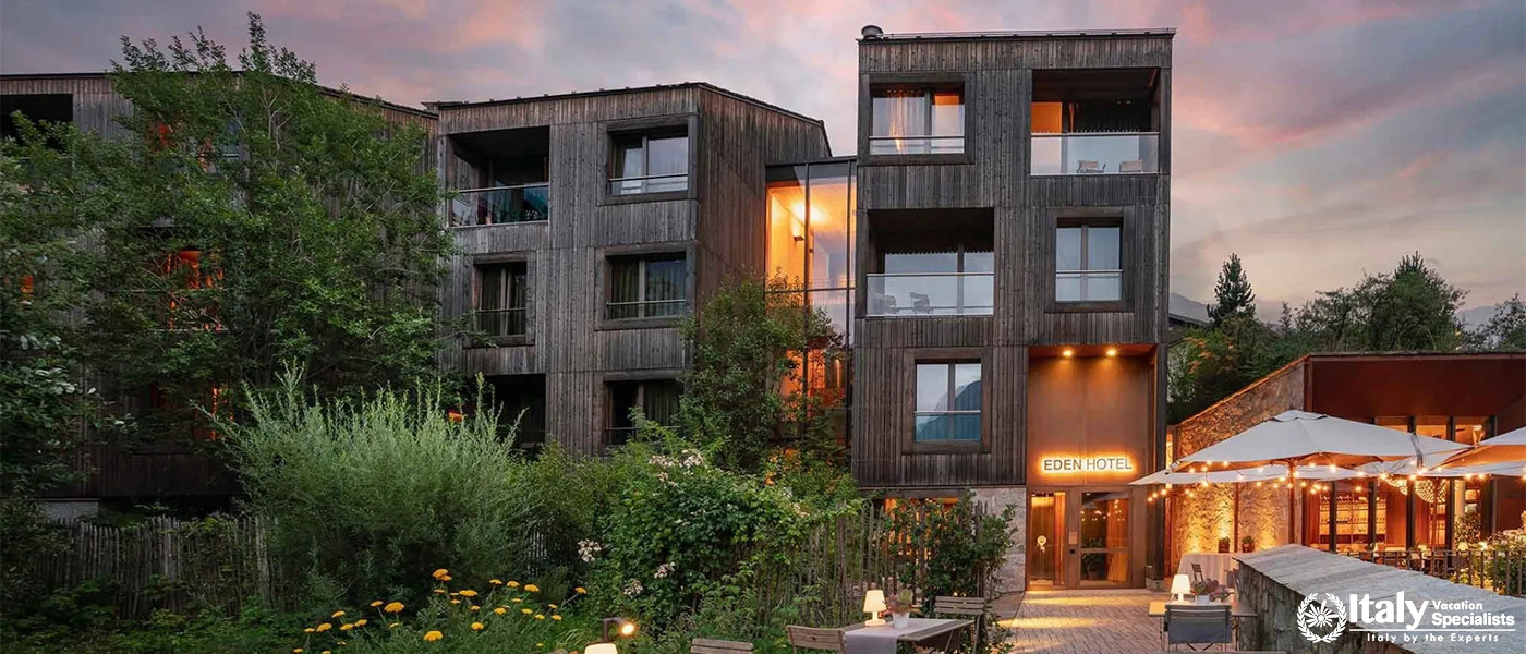 Beautiful exterior of Eden Hotel at the sunset time with amazing views