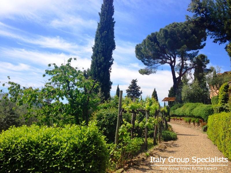 Beautiful paths leading through the gardens of the VIlla Vignmaggio Estate, Chianti Region, Tuscany 