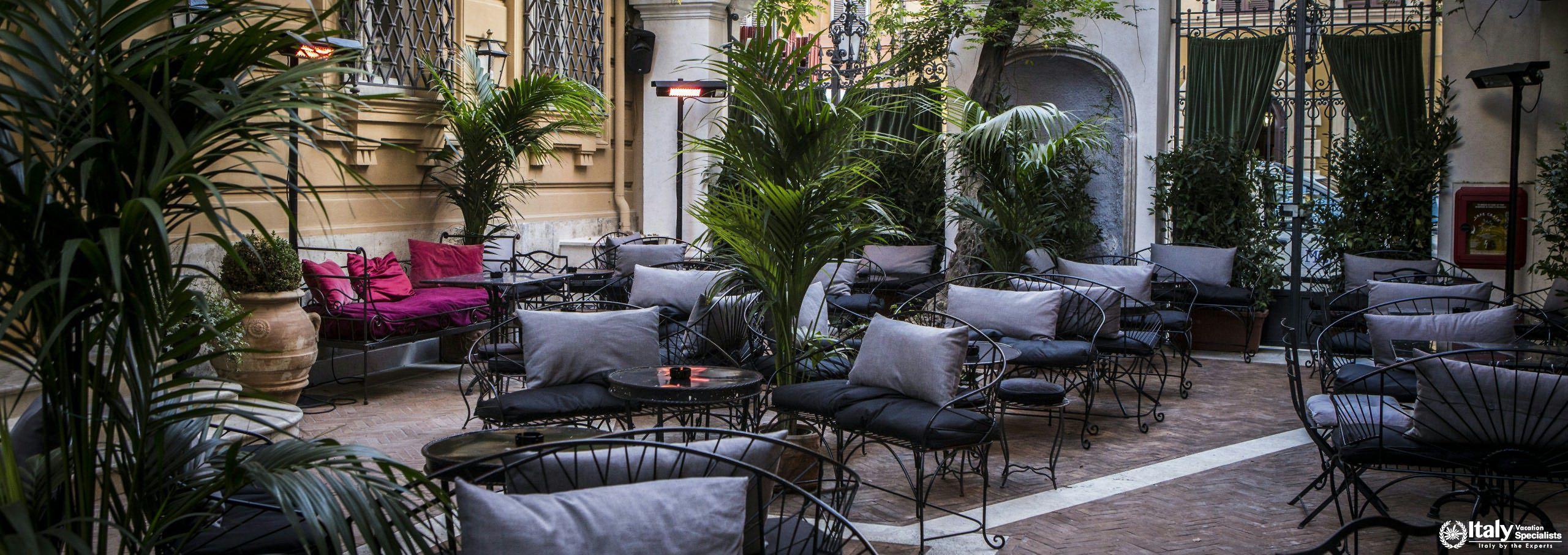 Outside sitting area in Hotel Locarno