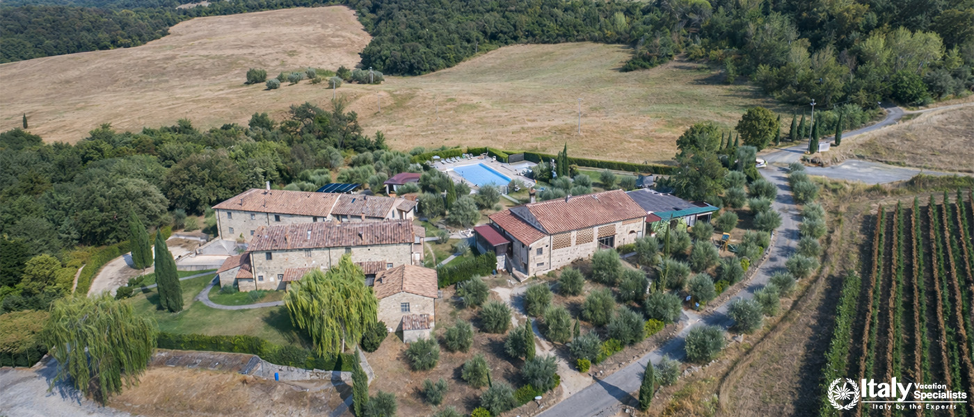 Aerial View of the Tuscan Estate at La Dimora del Gazebo in San Gimignano, Italy