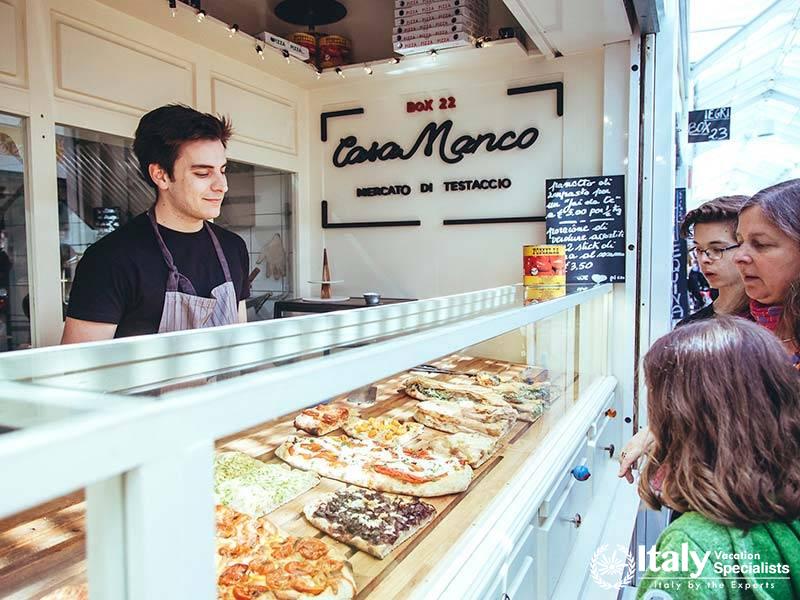 A variety of delicious local foods on display at Testaccio Market