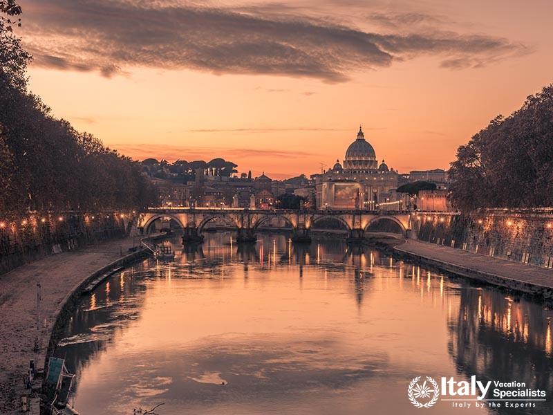 Rome, Italy spectacular St. Peters Basilica, Saint Angelo Bridge and Tiber River in the amazing, as