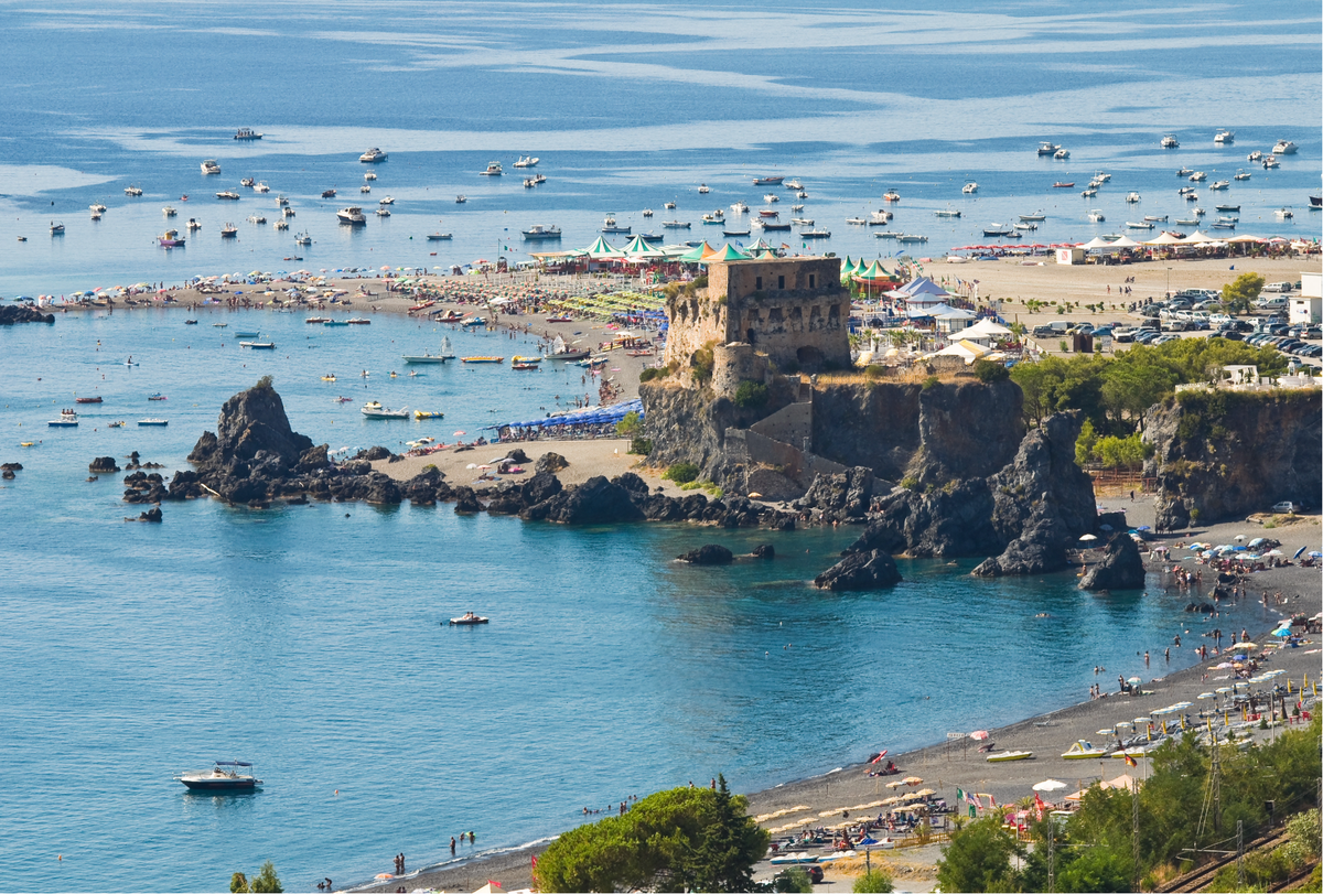 A rocky bay and harbor on the coast of southern Italy