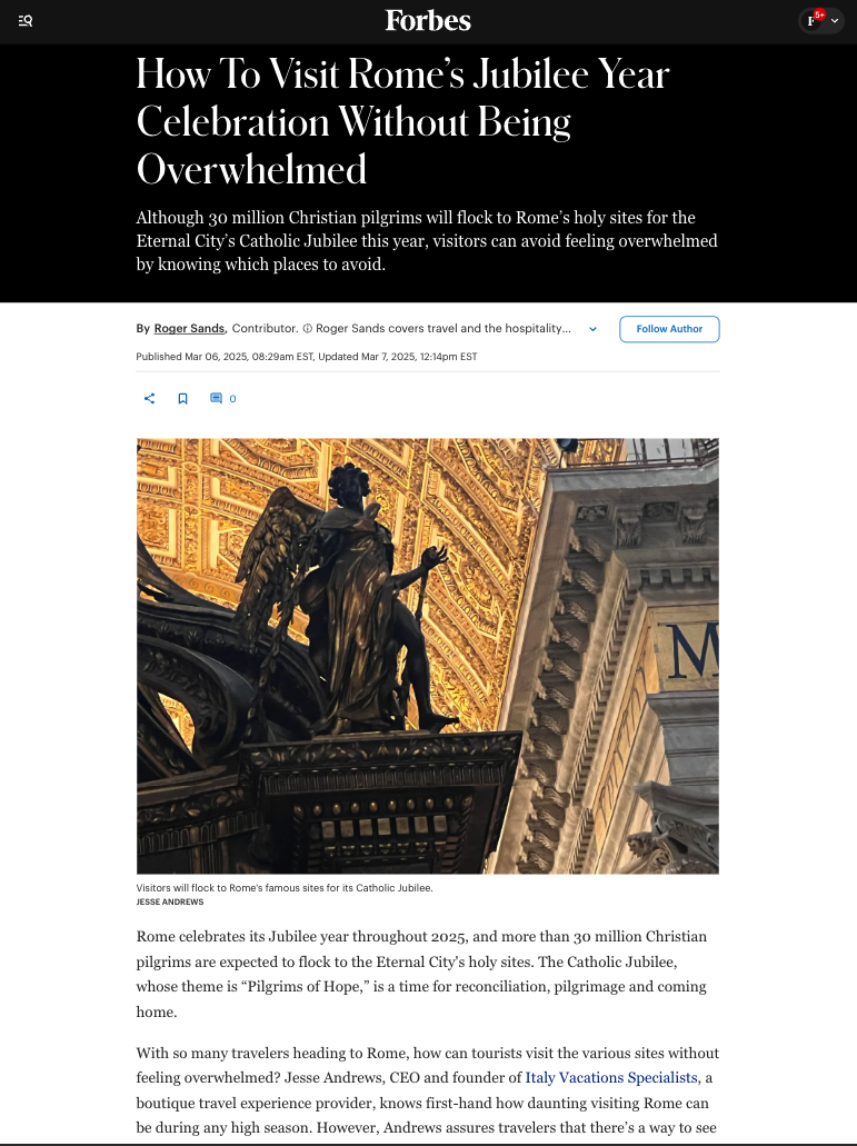 Screenshot at Oct 08 22 40, Our Founder in Forbes: How to Experience Rome's Jubilee Year Without the Crowds