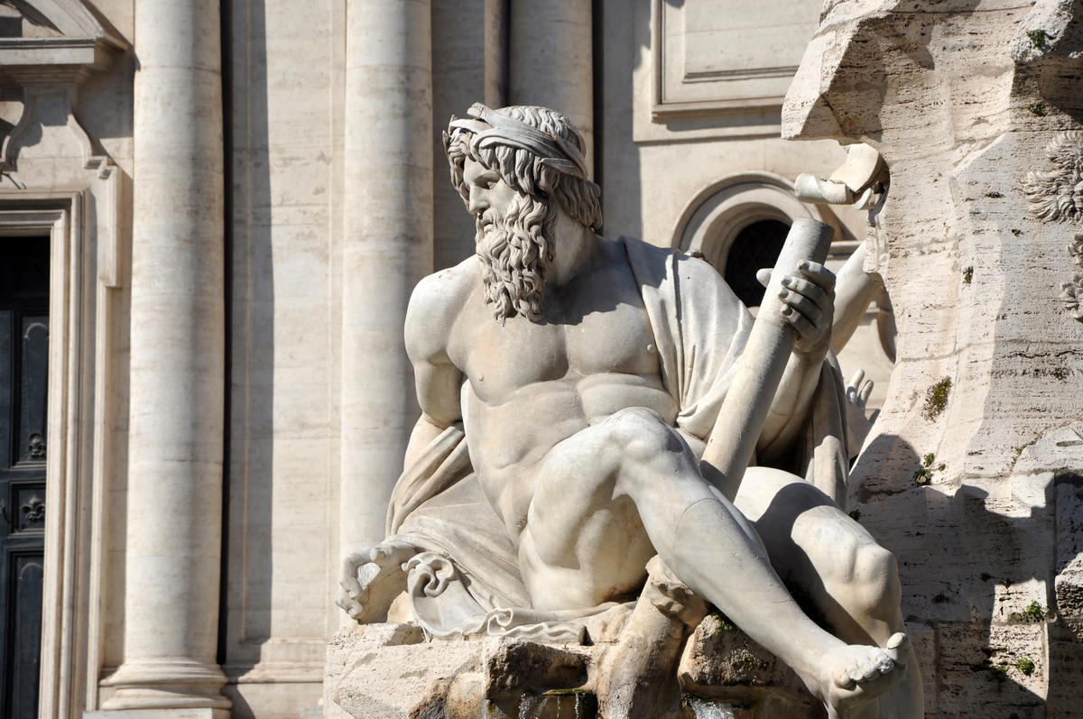 Marble figure from the Fountain of the Four Rivers in Piazza Navona, Rome